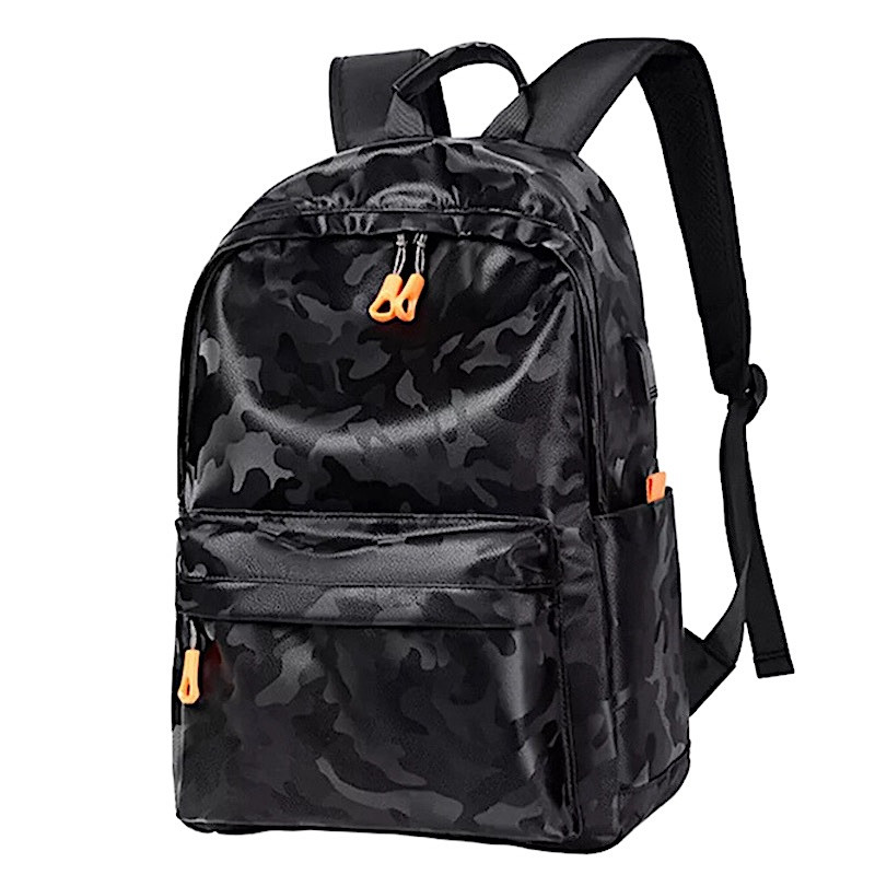 Business School PU Leather bag 15.6 inch laptop usb charging back pack travel anti theft Black